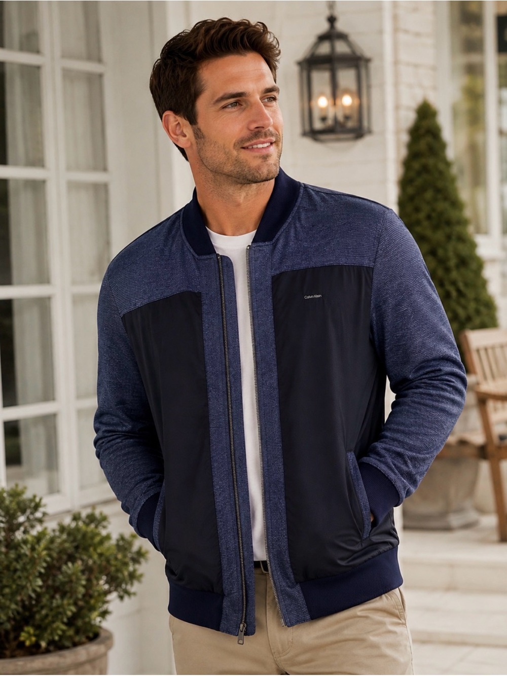 NEW Calvin Klein Men’s Navy Blue Colorblock Bomber Jacket Athleisure XXL